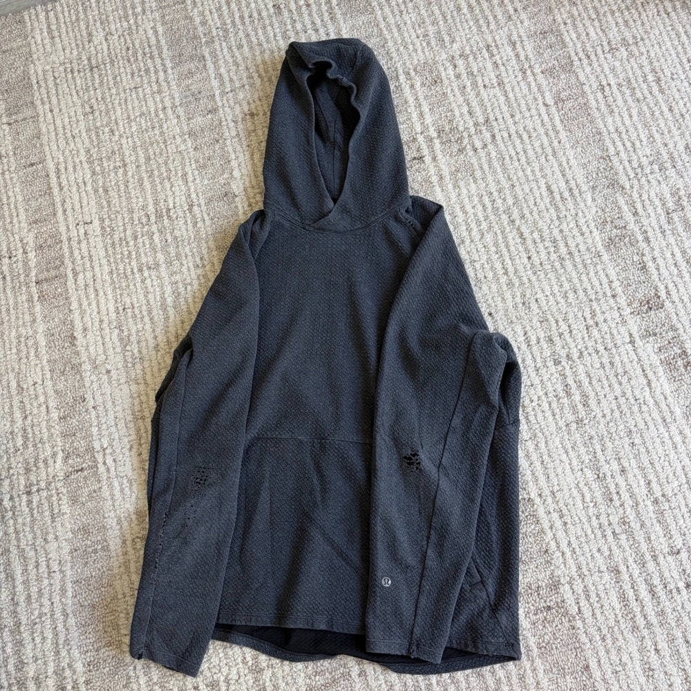 Lululemon Textured Pullover Hoodie Charcoal Grey Distressed Honeycomb Knit